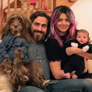 Topher Brophy with his wife Chantal Adair and daughter  Topper Tinsley and the dog Rosenberg