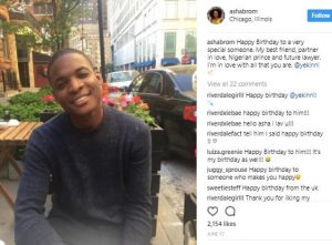Asha Bromfield wishing her boyfriend on his birthday