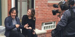 Journalist Serena Altschul taking an interview