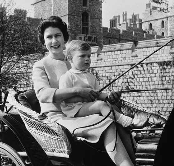 Prince Andrew with his mother, Queen Elizabeth II during his childhood days