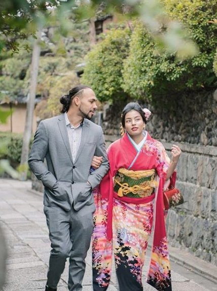 Keith Thurman with his wife Priyana in Japanese Traditional dress
