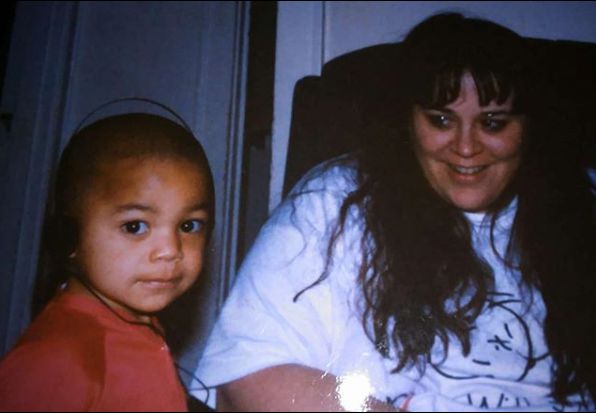 Dak Prescott with his mother in his childhood photo