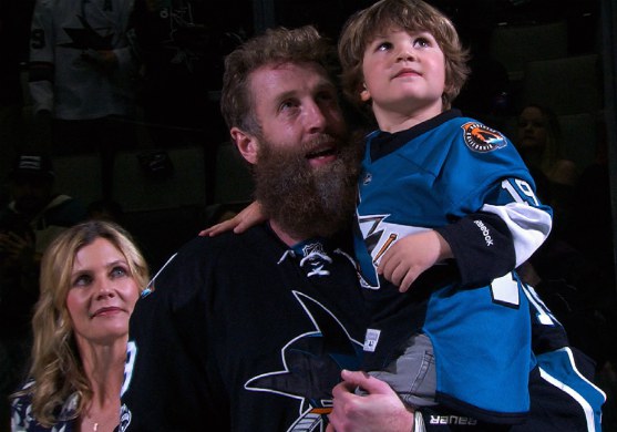Tabea Pfendsack with her husband, Joe Thornton and son, River
