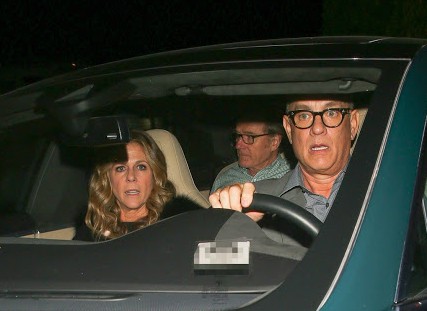 Rita Wilson inside the car while her husband is driving