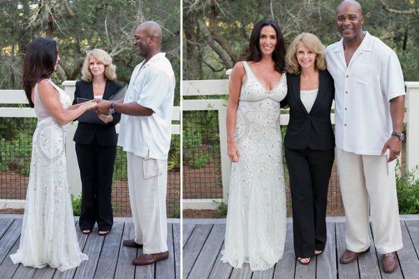 Ron Gant with his wife Leslie Donatelli in their wedding dress