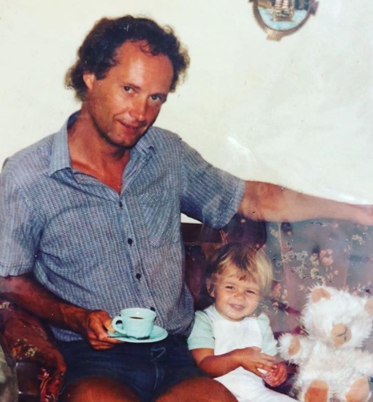 Katja Herbers childhood picture with his father