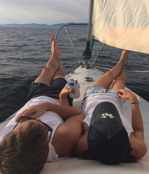 Alexandra Park with Tom Austen in a boat having beer