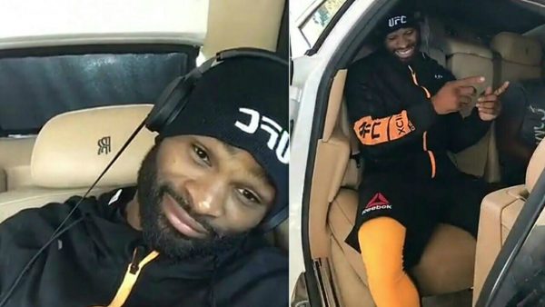 Averi Woodley's husband Woodley sitting inside car