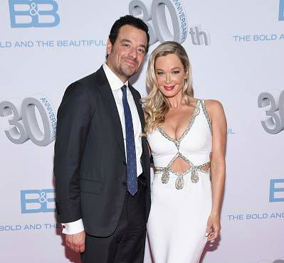 Bobby Ghassemieh with his wife Jennifer Gareis attend the CBS's 'The Bold And The Beautiful' 30th Anniversary Party at Clifton's Cafeteria on March 18, 2017, in Los Angeles, California.