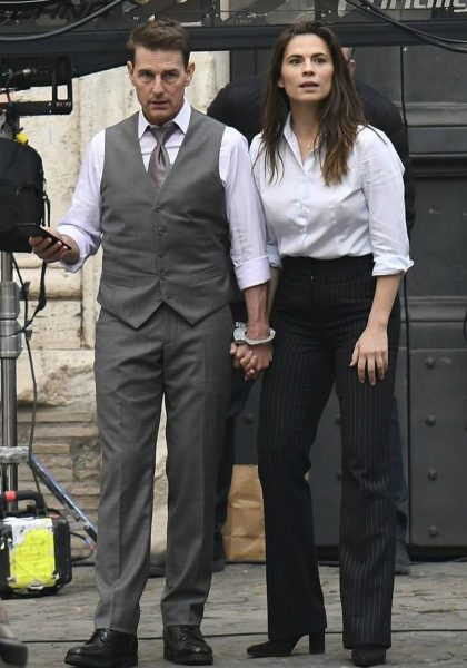 Hayley Atwell with Tom Cruise while shooting the film