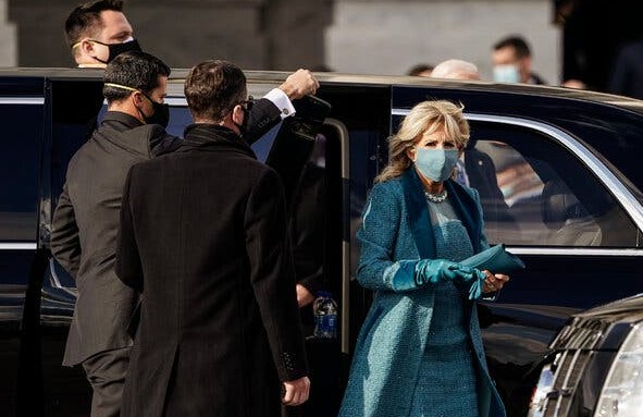 Jill Biden coming out of the car