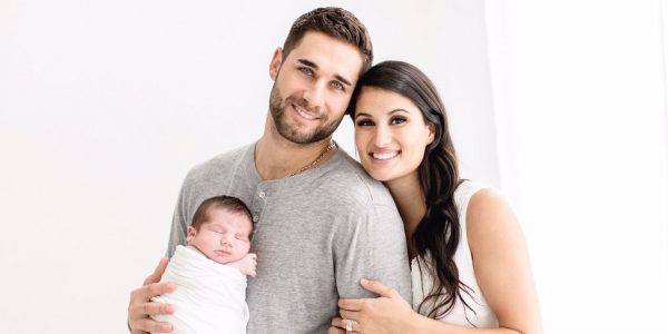 Caption: Kevin Kiermaier with his wife Marisa Moralobo and daughter 