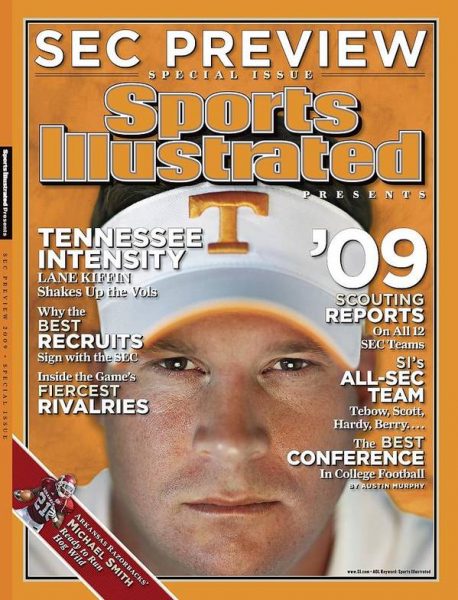 Caption: Lane Kiffin in the poster