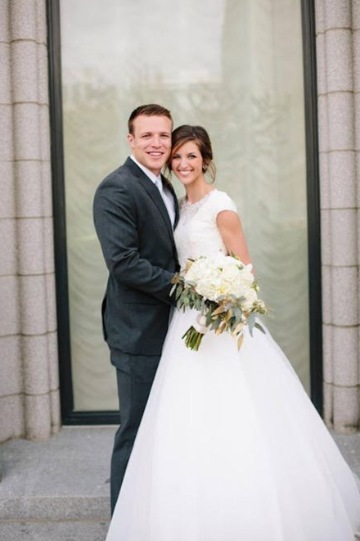 Taysom Hill and his wife, Emily Nixon on their wedding day