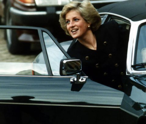 Princess Diana sitting inside her car 