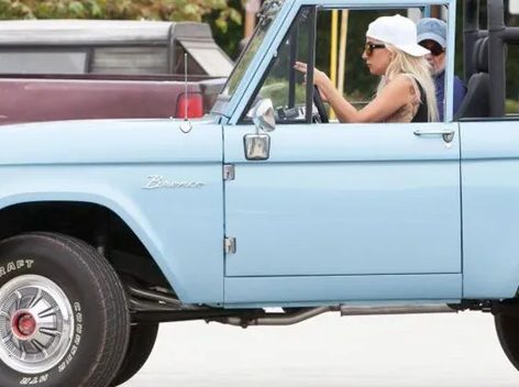 Lady Gaga driving a car