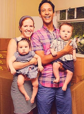 Bridget Showalter Pudi with her husband Danny Pudi and children