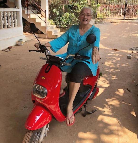 Nafisa Ali riding the scooter