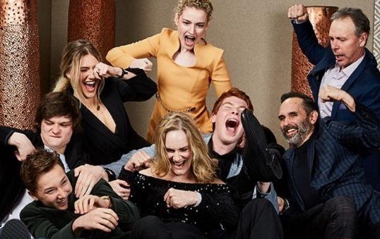 Charlie Tahan with the cast members of the series, Ozark