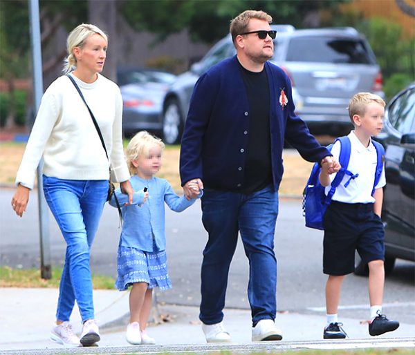 James Corden with his wife Julia Carey and children