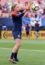 Alyssa Naeher posing fir the photo in the ground while playing 