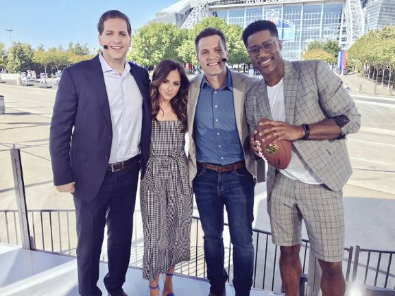 Peter Schrager with his co-workers, Kay Adams, Nate Burleson, and Kyle Brandt