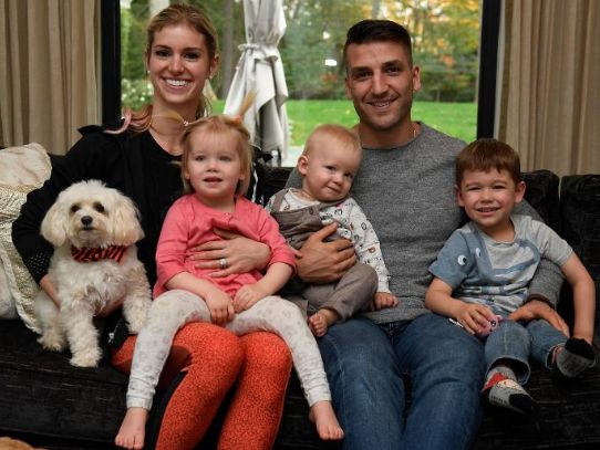 Patrice Bergeron with his wife, Stephanie Bertrand, and their children