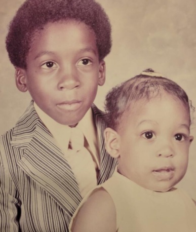 Nephew Tommy's childhood photo with his sister