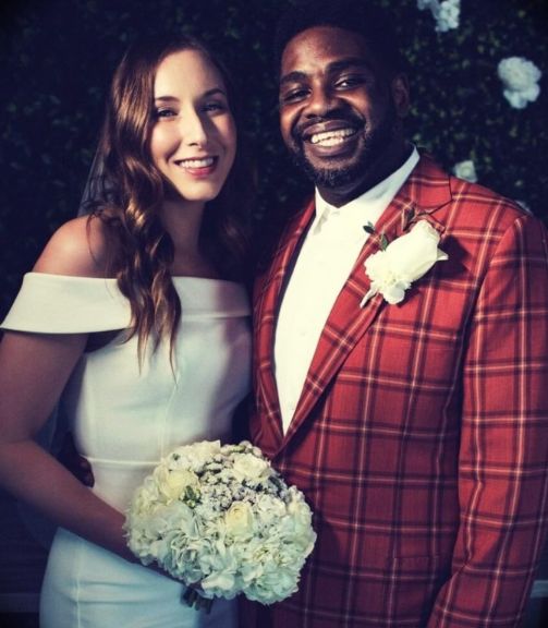 Ron Funches and his wife, Christina Dawn's wedding photo