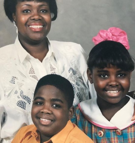 Ron Funches's childhood photo with his mother and sister