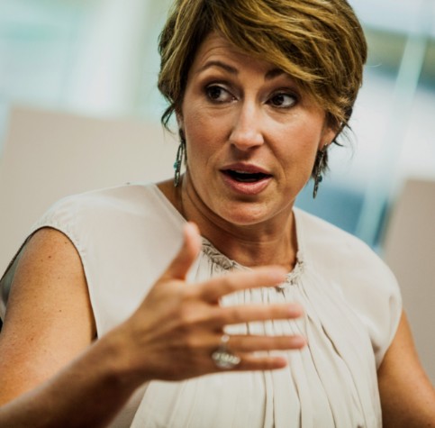 Heather Bresch in between office meeting