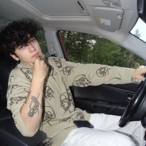 Luca posing inside his car