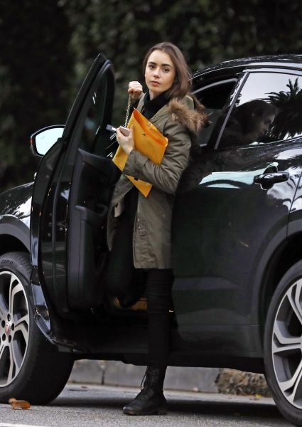 Lily Collins with the car