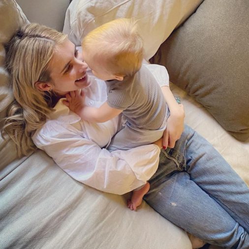 Emma Roberts with her son