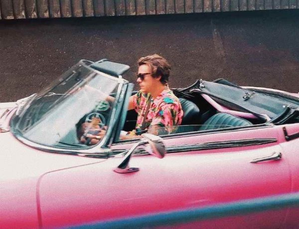 Harry Styles inside his car