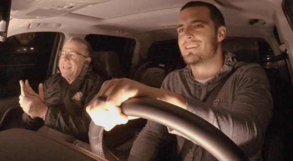 Derek Carr inside his car