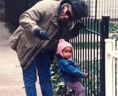Laura Harrier childhood photo with her father