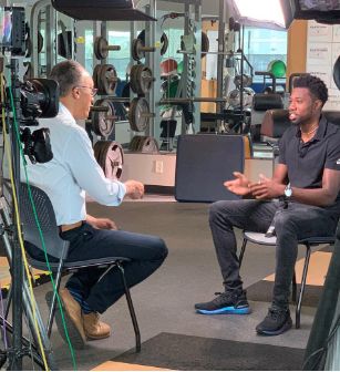 Noah Lyles giving his interview