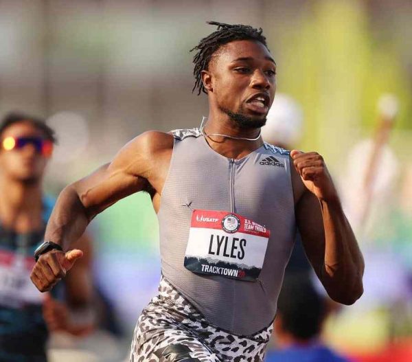 Noah Lyles while running in the track