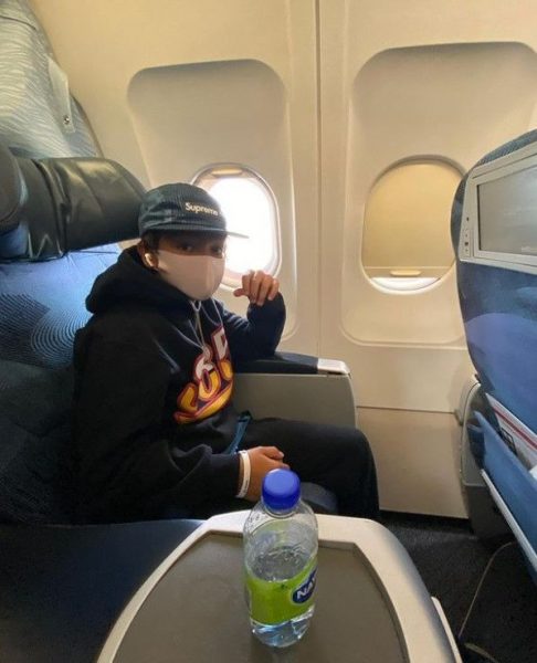 Malachi Barton inside the plane