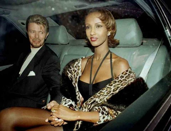 Iman and her husband David Bowie inside the car