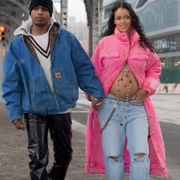 Rihanna showing her first baby bump with A$AP Rocky