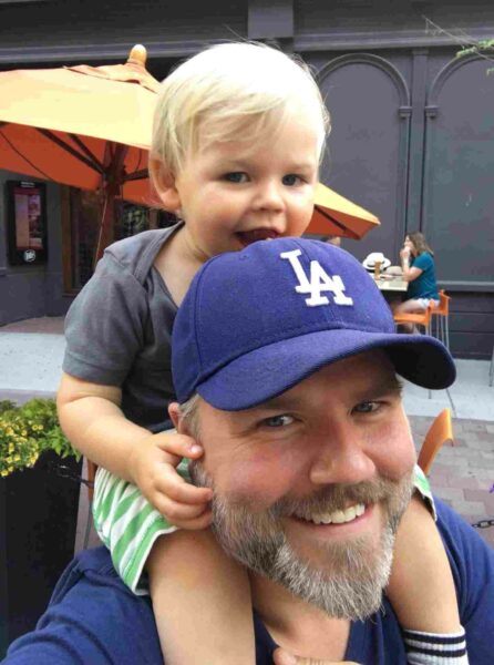 Tyler Labine with his son